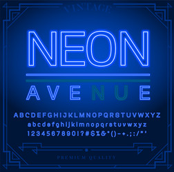 Bright neon alphabet letters numbers and symbols vector