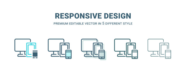 responsive design icon in 5 different style vector image