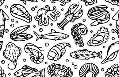 seafood fish and sea animals seamless pattern vector