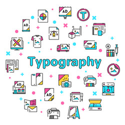 Typography symbols color linear icon set vector