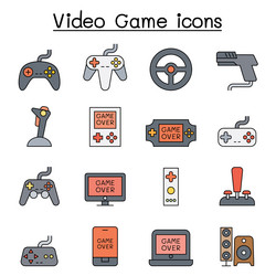 video game and joystick icon set in color line vector image