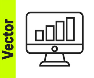 black line computer monitor with graph chart icon vector image