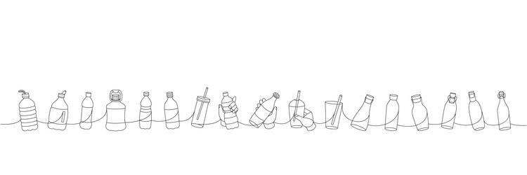 different types of bottles one line continuous vector