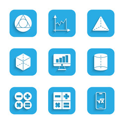 set computer monitor with graph chart calculator vector image
