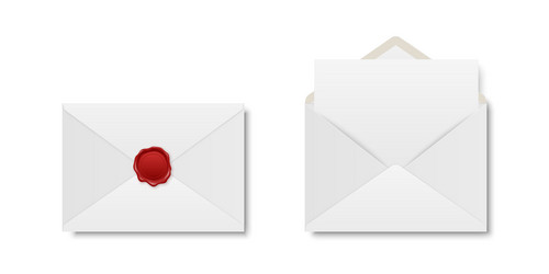 Realistic white closed envelope with red vector