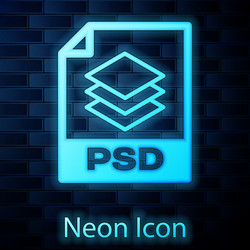 Glowing neon psd file document icon download vector