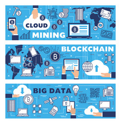 big data cloud cryptocurrency mining blockchain vector image