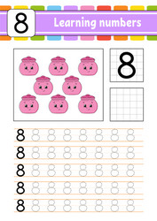 number 8 trace and write handwriting practice vector