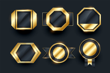 Golden badge or shield with gold leaves Royalty Free Vector