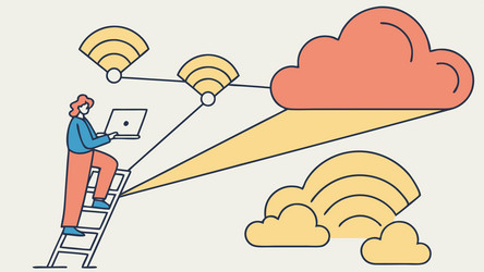 user connecting to cloud network and digital vector image
