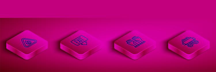 set isometric line fire flame in triangle exit vector image