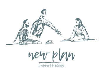 sketch team working new project hand drawn vector image