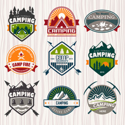 Camping Badges - Bear & Compass Royalty Free Vector