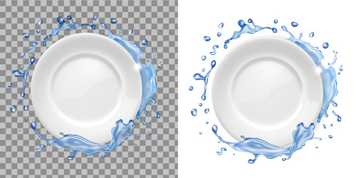 Plates stack in water splash white clean dishes Vector Image