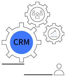 crm system with gears highlighting customer icons vector image