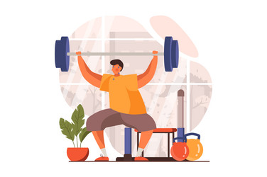 fitness web concept in flat design man does vector