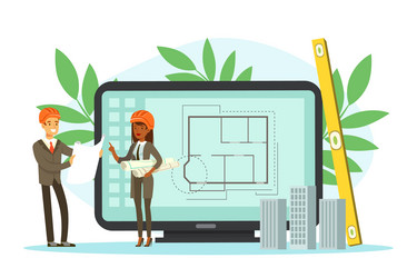 man and woman architect discussing project vector image