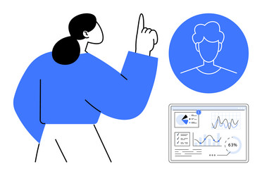 woman analyzing data on a dashboard with focus vector image