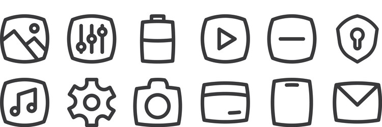 12 set linear basic ui icons thin outline vector image