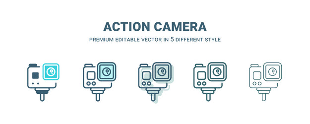 action camera icon in 5 different style outline vector image
