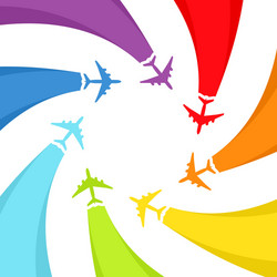 Background with rainbow airplanes vector