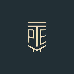 pe initial monogram with simple line art pillar vector image