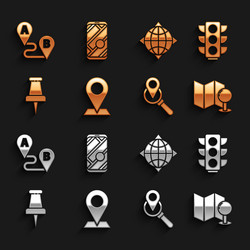 set location traffic light folded map with push vector image