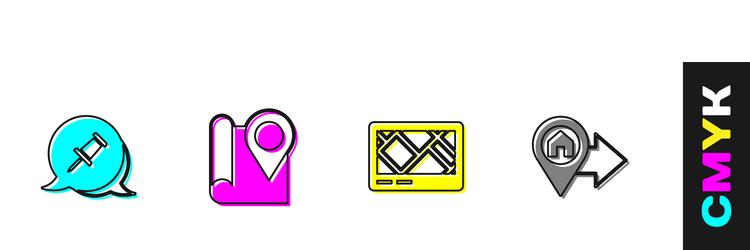 set push pin folded map with location marker gps vector image