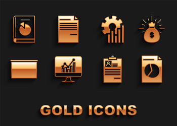 set computer monitor with graph chart money bag vector image