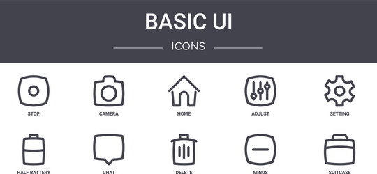 basic ui concept line icons set contains vector image