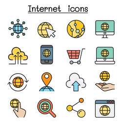 internet icon set in color line style vector image