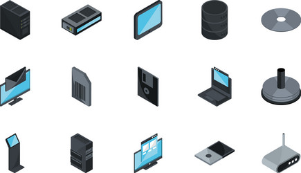 Technology hardware device computer icons set vector