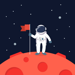 astronaut landing on mars holding flag vector