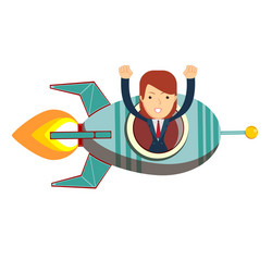 Business woman in a rocket start up vector