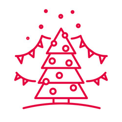 christmas tree with ornaments linear icon in red vector