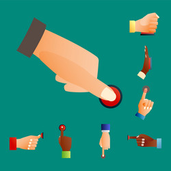 hand press red button finger control push vector image