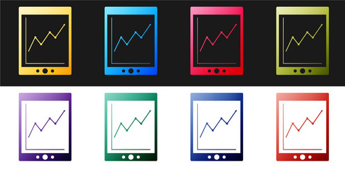 set tablet with statistic graph chart icon vector image