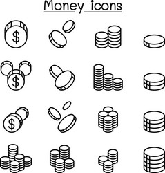 Money Coin Icon Set - Thin Line Style vector image
