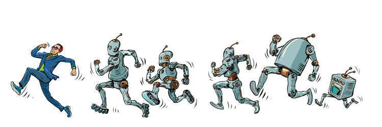 man runs away from the robots scientific vector image