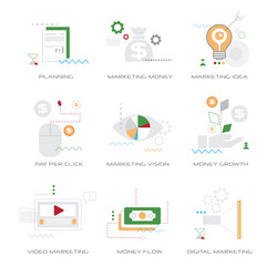 Set different business concepts collection line vector