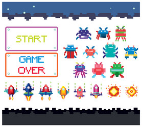 Set of pixel game monster characters vector