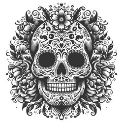 Floral Day of the Dead Skull Vector Image