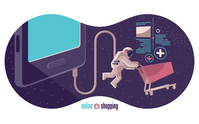 shopping in open space using a mobile phone vector