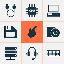 gadget icons set with cursor floppy disk server vector image