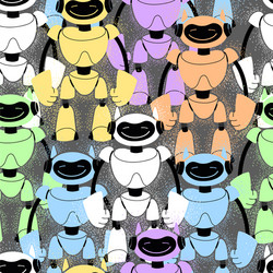 Set cute colored robots seamless pattern vector