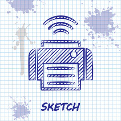 sketch line smart printer system icon isolated vector image