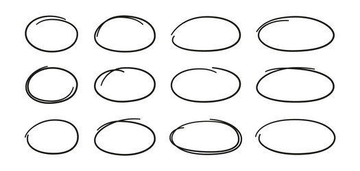 hand drawn ovals set of different widths vector image