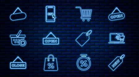 set line price tag with new shopping cart vector image