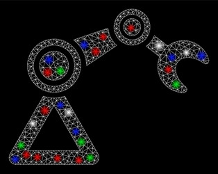 bright mesh wire frame robotics manipulator vector image