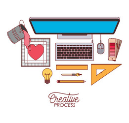 desktop computer top view creative process vector image